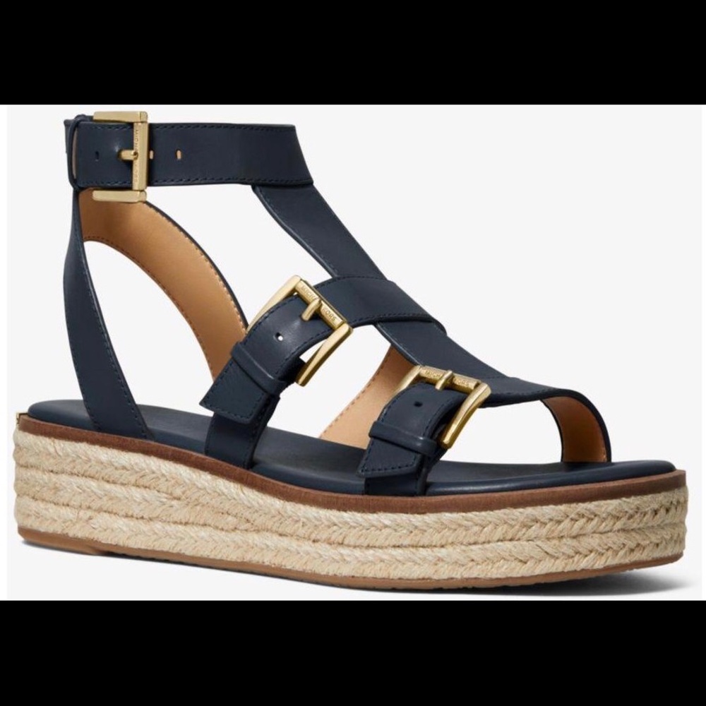 Michael Kors Cunningham Leather Sandal Navy Blue